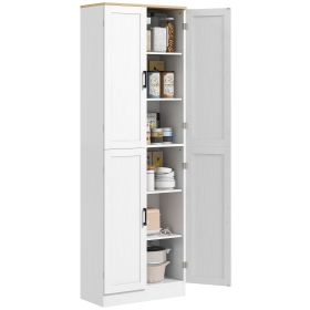 Freestanding Kitchen Pantry, 4-Door Kitchen Pantry Cabinet with Adjustable Shelves and Doors, Distressed White
