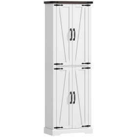 72" Tall Pantry Cabinet, Farmhouse Freestanding Kitchen Storage Cabinet with Adjustable Shelves for Dining Room, White