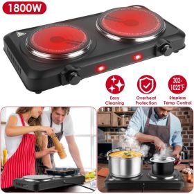 2000W Electric Infrared Dual Burner Portable Heating Hot Plate Stove Countertop RV Hotplate with 7.5" & 6.3" Glass Cooktop Stepless Temperature A (Option: Black)